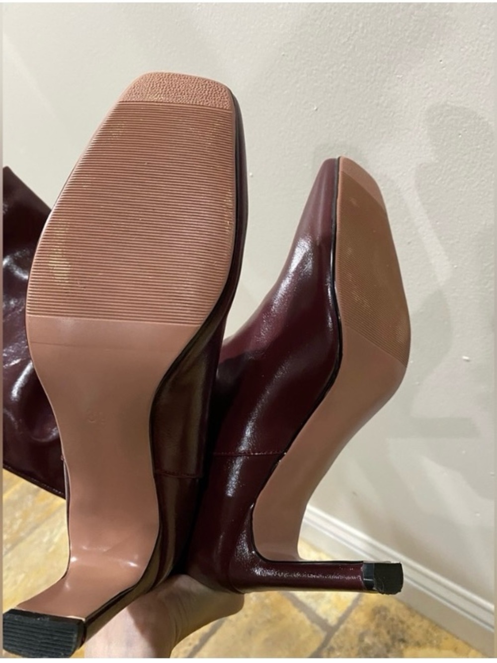 Commense burgundy High-Heel Square Toe Knee-High Boots new without box - Picture 6 of 6